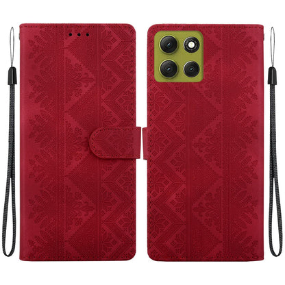 For Motorola Moto G86 5G Ethnic Pattern Embossed Vegan Leather Phone Case - Red - EDA009983917C