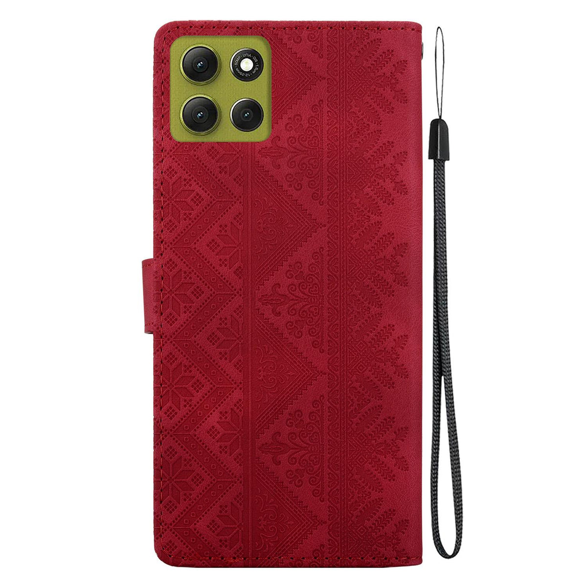 For Motorola Moto G86 5G Ethnic Pattern Embossed Vegan Leather Phone Case - Red - EDA009983917C