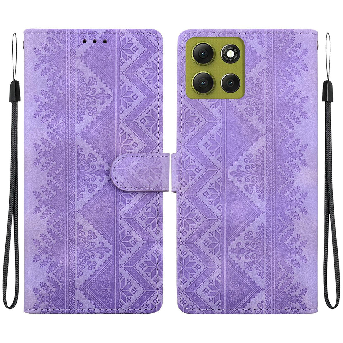 For Motorola Moto G86 5G Ethnic Pattern Embossed Vegan Leather Phone Case - Purple - EDA009983917D