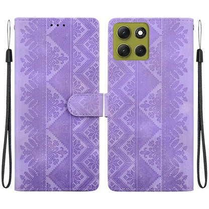 For Motorola Moto G86 5G Ethnic Pattern Embossed Vegan Leather Phone Case - Purple - EDA009983917D