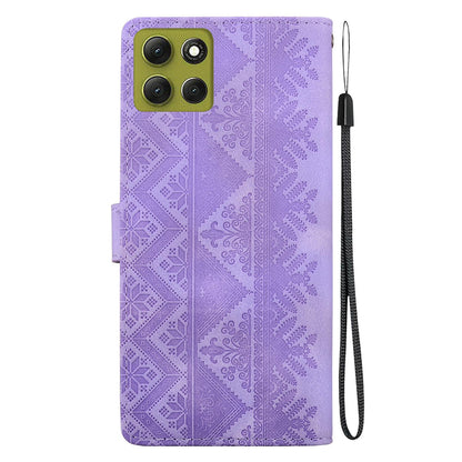 For Motorola Moto G86 5G Ethnic Pattern Embossed Vegan Leather Phone Case - Purple - EDA009983917D