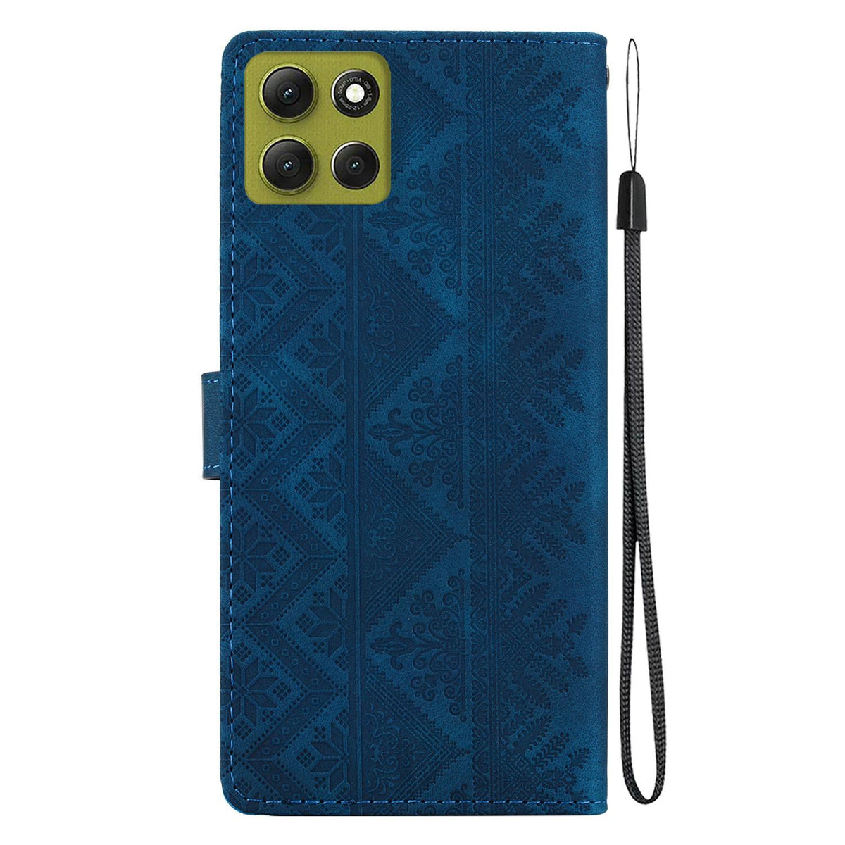 For Motorola Moto G86 5G Ethnic Pattern Embossed Vegan Leather Phone Case - Dark Blue - EDA009983917E