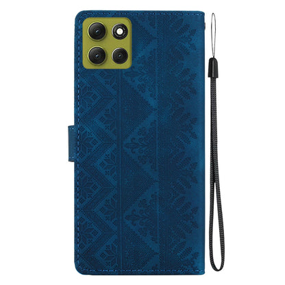 For Motorola Moto G86 5G Ethnic Pattern Embossed Vegan Leather Phone Case - Dark Blue - EDA009983917E
