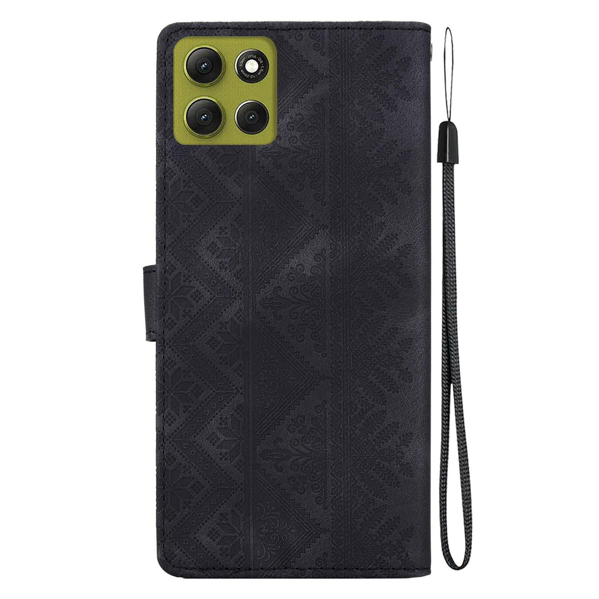 For Motorola Moto G86 5G Ethnic Pattern Embossed Vegan Leather Phone Case - Black - EDA009983917F