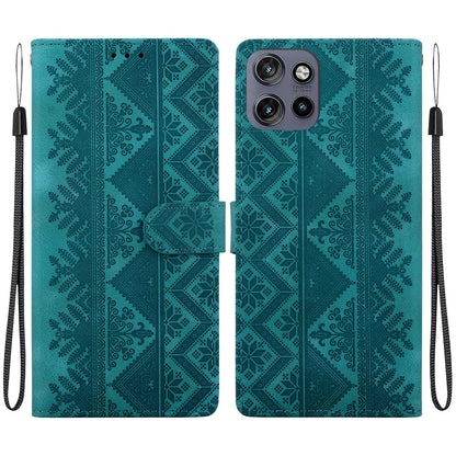 For Motorola Moto S50 / Edge 50 Neo Ethnic Pattern Embossed Vegan Leather Phone Case - Green - EDA009983918B