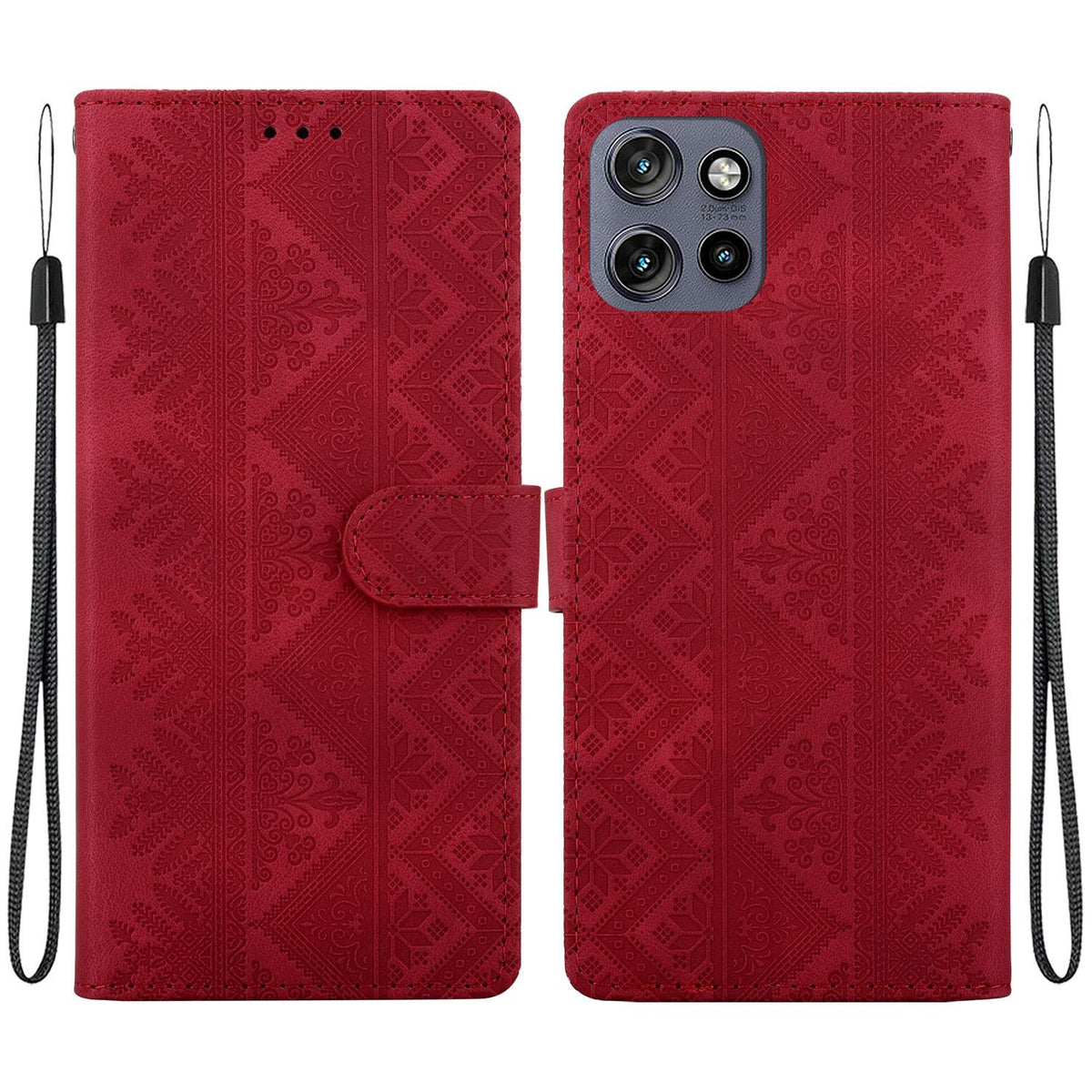 For Motorola Moto S50 / Edge 50 Neo Ethnic Pattern Embossed Vegan Leather Phone Case - Red - EDA009983918C