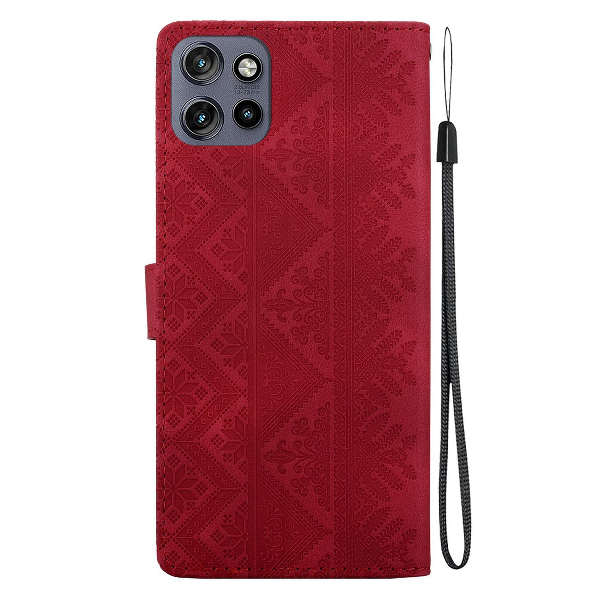For Motorola Moto S50 / Edge 50 Neo Ethnic Pattern Embossed Vegan Leather Phone Case - Red - EDA009983918C