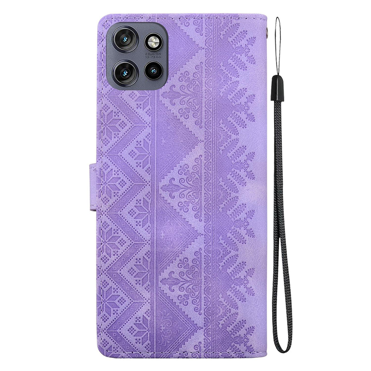 For Motorola Moto S50 / Edge 50 Neo Ethnic Pattern Embossed Vegan Leather Phone Case - Purple - EDA009983918D