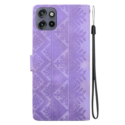 For Motorola Moto S50 / Edge 50 Neo Ethnic Pattern Embossed Vegan Leather Phone Case - Purple - EDA009983918D