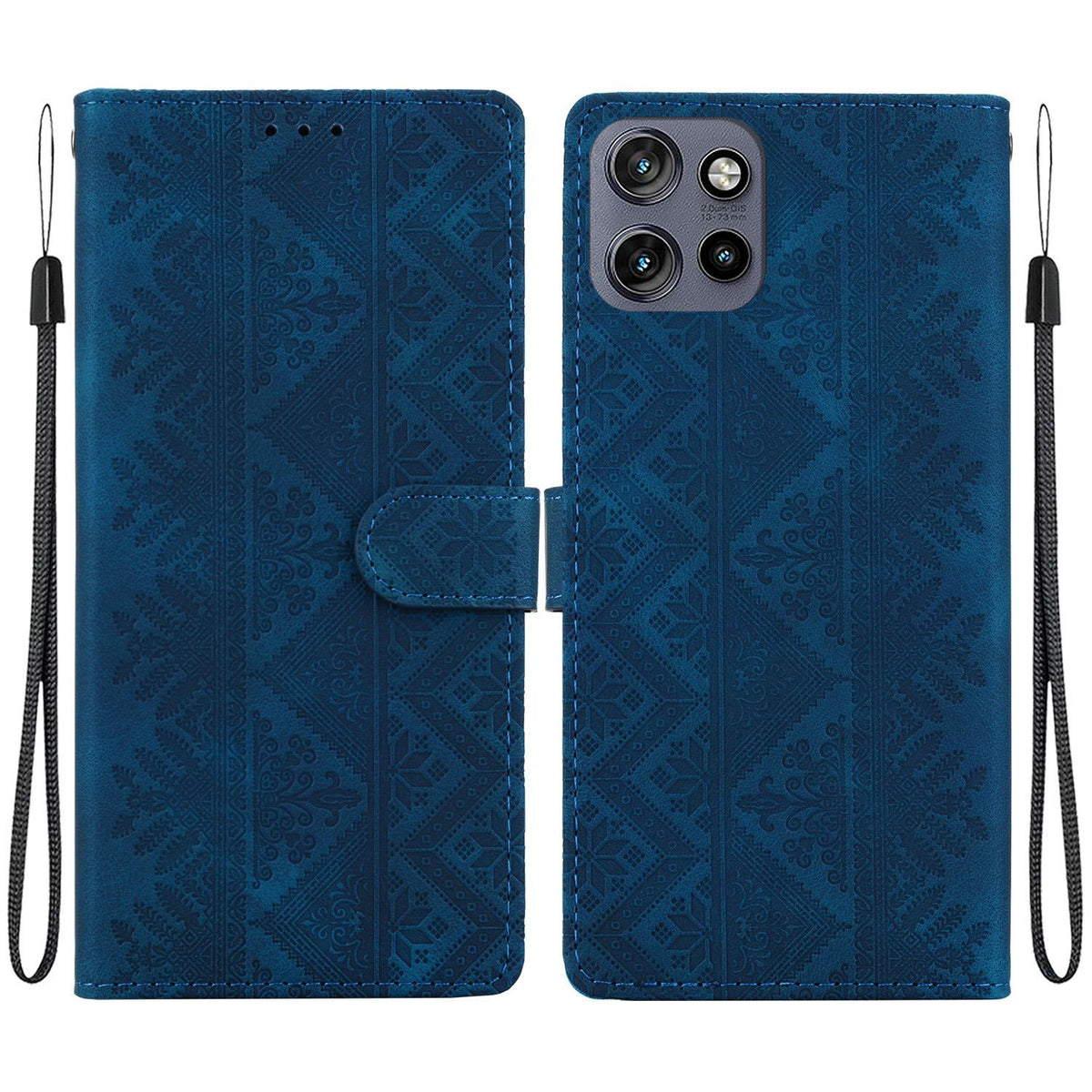 For Motorola Moto S50 / Edge 50 Neo Ethnic Pattern Embossed Vegan Leather Phone Case - Dark Blue - EDA009983918E