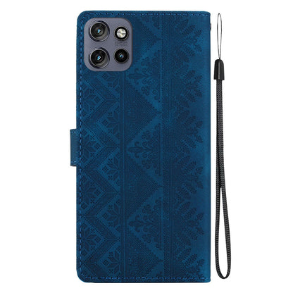 For Motorola Moto S50 / Edge 50 Neo Ethnic Pattern Embossed Vegan Leather Phone Case - Dark Blue - EDA009983918E