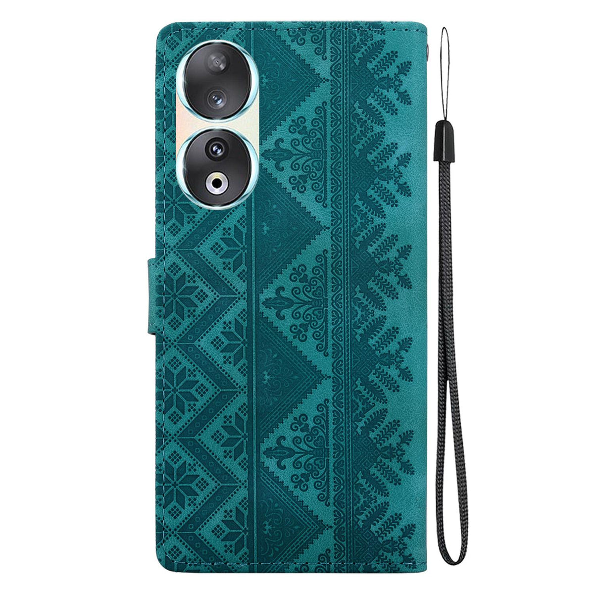 For Honor 90 Ethnic Pattern Embossed Vegan Leather Phone Case - Green - EDA009984101B