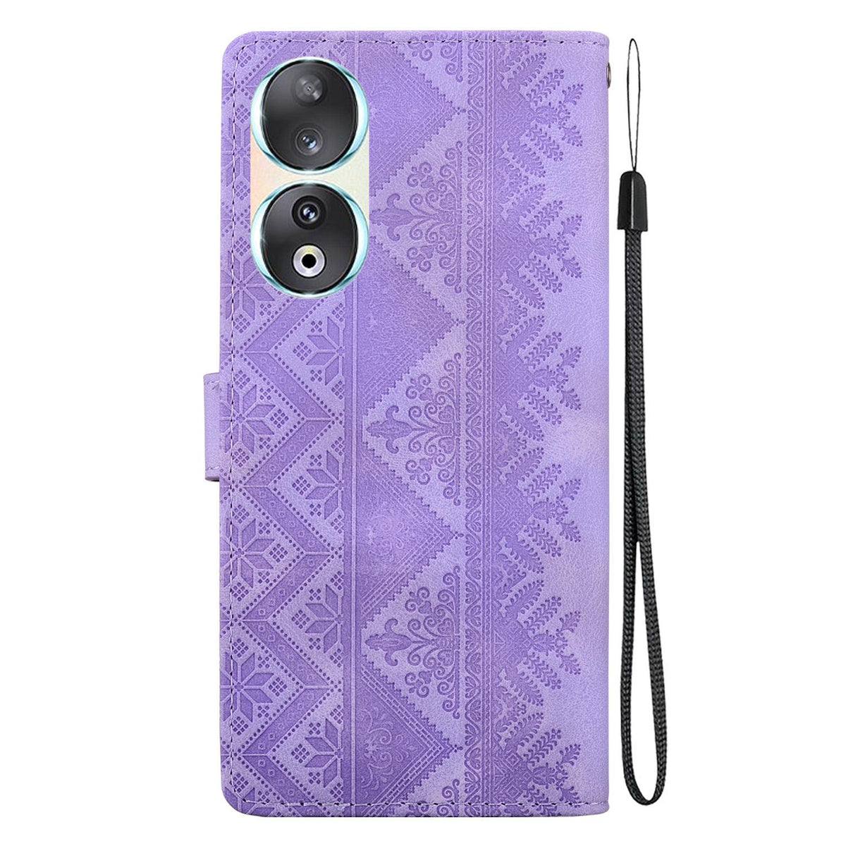 For Honor 90 Ethnic Pattern Embossed Vegan Leather Phone Case - Purple - EDA009984101D