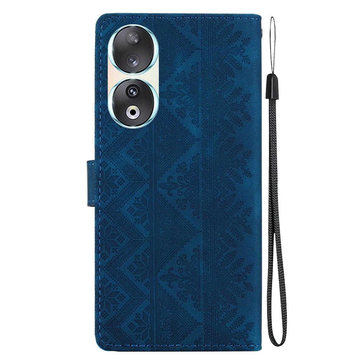 For Honor 90 Ethnic Pattern Embossed Vegan Leather Phone Case - Dark Blue - EDA009984101E