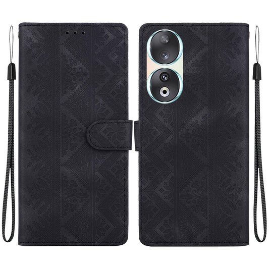 For Honor 90 Ethnic Pattern Embossed Vegan Leather Phone Case - Black - EDA009984101F