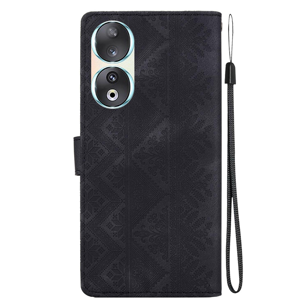 For Honor 90 Ethnic Pattern Embossed Vegan Leather Phone Case - Black - EDA009984101F
