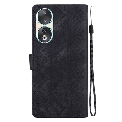 For Honor 90 Ethnic Pattern Embossed Vegan Leather Phone Case - Black - EDA009984101F