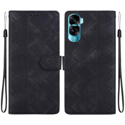 For Honor 90 Lite Ethnic Pattern Embossed Vegan Leather Phone Case - Black - EDA009984102F