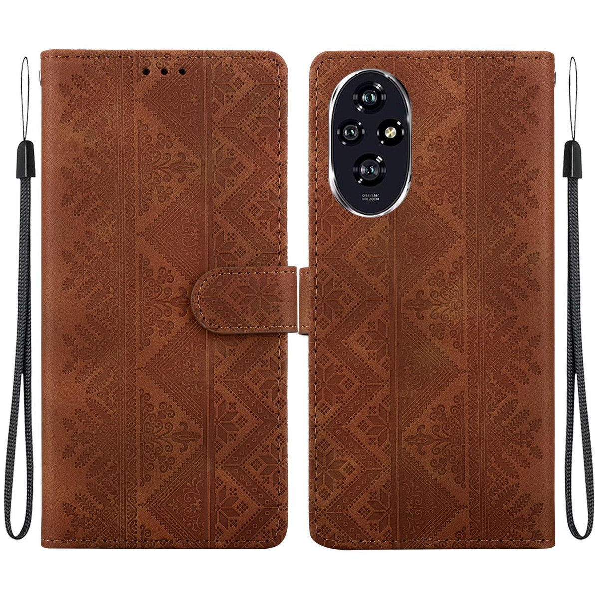 For Honor 200 Ethnic Pattern Embossed Vegan Leather Phone Case - Brown - EDA009984103A