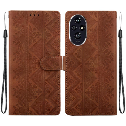 For Honor 200 Ethnic Pattern Embossed Vegan Leather Phone Case - Brown - EDA009984103A