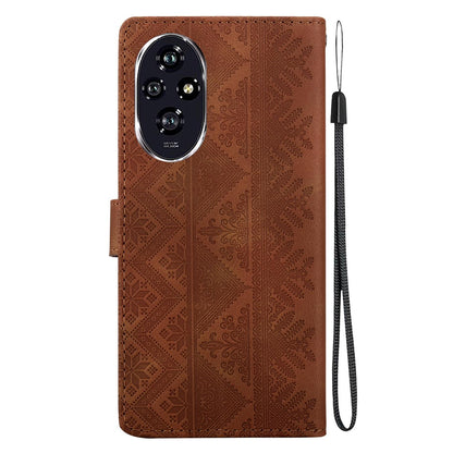 For Honor 200 Ethnic Pattern Embossed Vegan Leather Phone Case - Brown - EDA009984103A