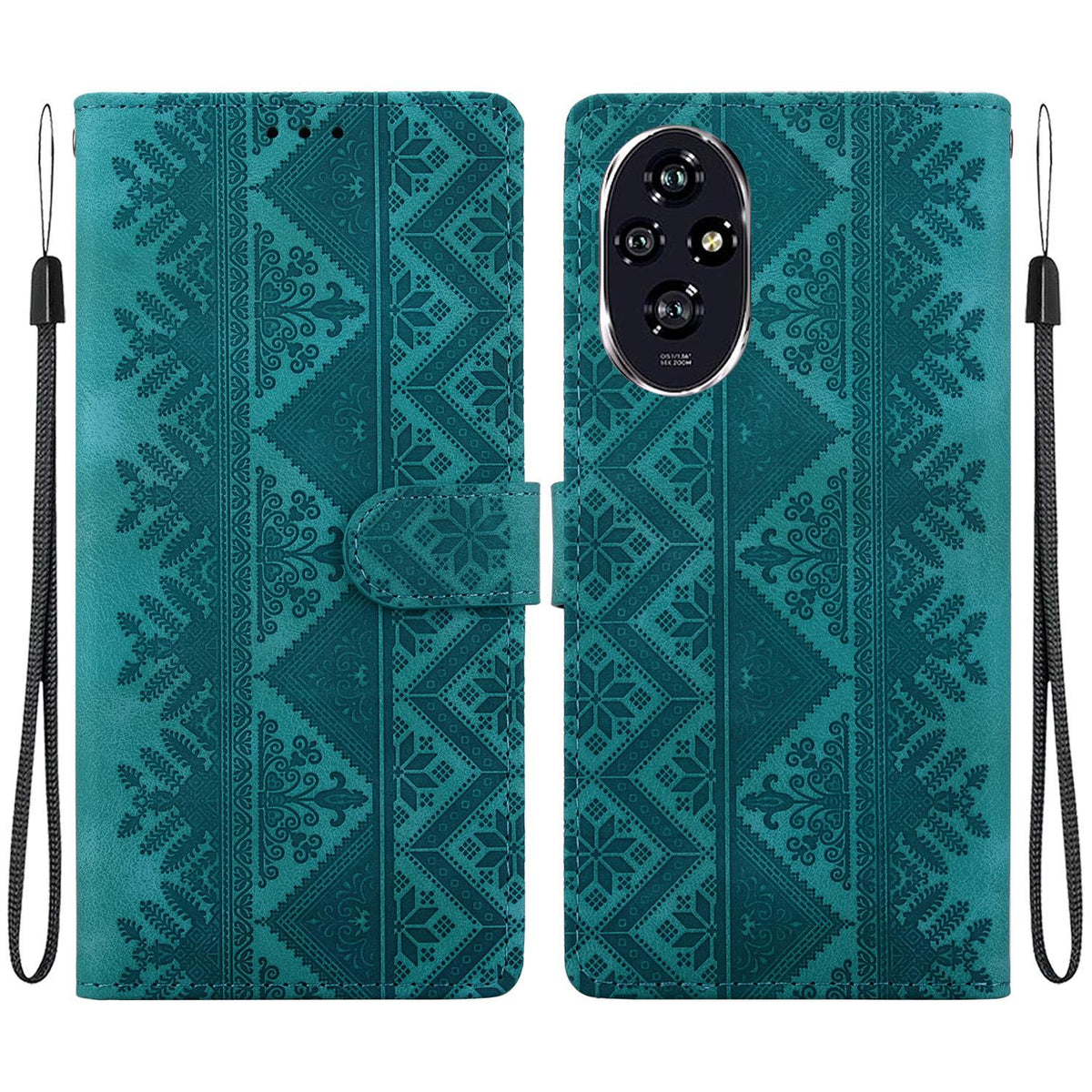 For Honor 200 Ethnic Pattern Embossed Vegan Leather Phone Case - Green - EDA009984103B