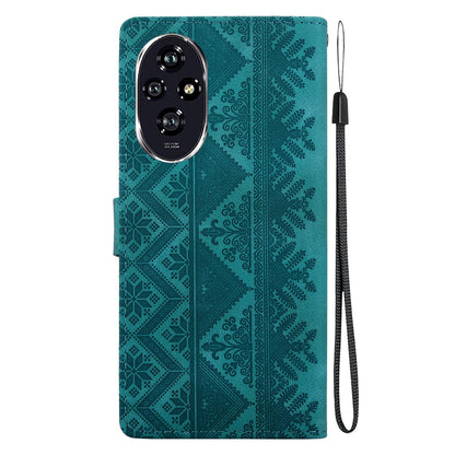 For Honor 200 Ethnic Pattern Embossed Vegan Leather Phone Case - Green - EDA009984103B