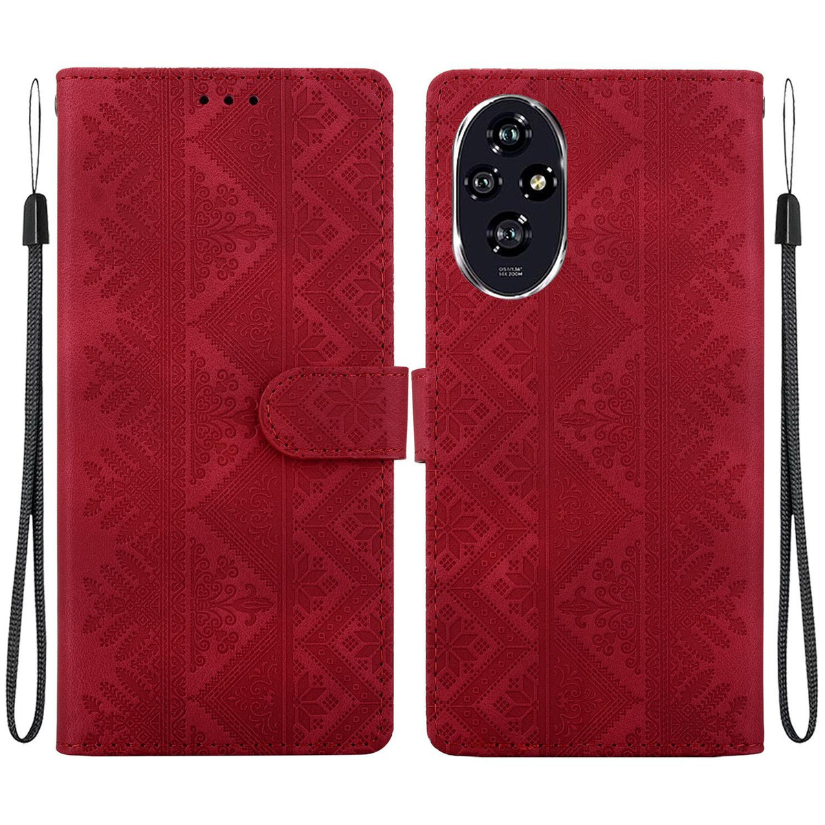 For Honor 200 Ethnic Pattern Embossed Vegan Leather Phone Case - Red - EDA009984103C