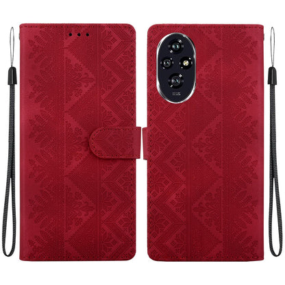 For Honor 200 Ethnic Pattern Embossed Vegan Leather Phone Case - Red - EDA009984103C
