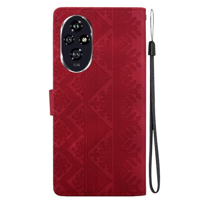 For Honor 200 Ethnic Pattern Embossed Vegan Leather Phone Case - Red - EDA009984103C