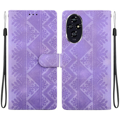 For Honor 200 Ethnic Pattern Embossed Vegan Leather Phone Case - Purple - EDA009984103D