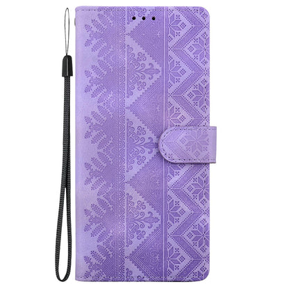 For Honor 200 Ethnic Pattern Embossed Vegan Leather Phone Case - Purple - EDA009984103D