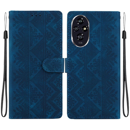 For Honor 200 Ethnic Pattern Embossed Vegan Leather Phone Case - Dark Blue - EDA009984103E