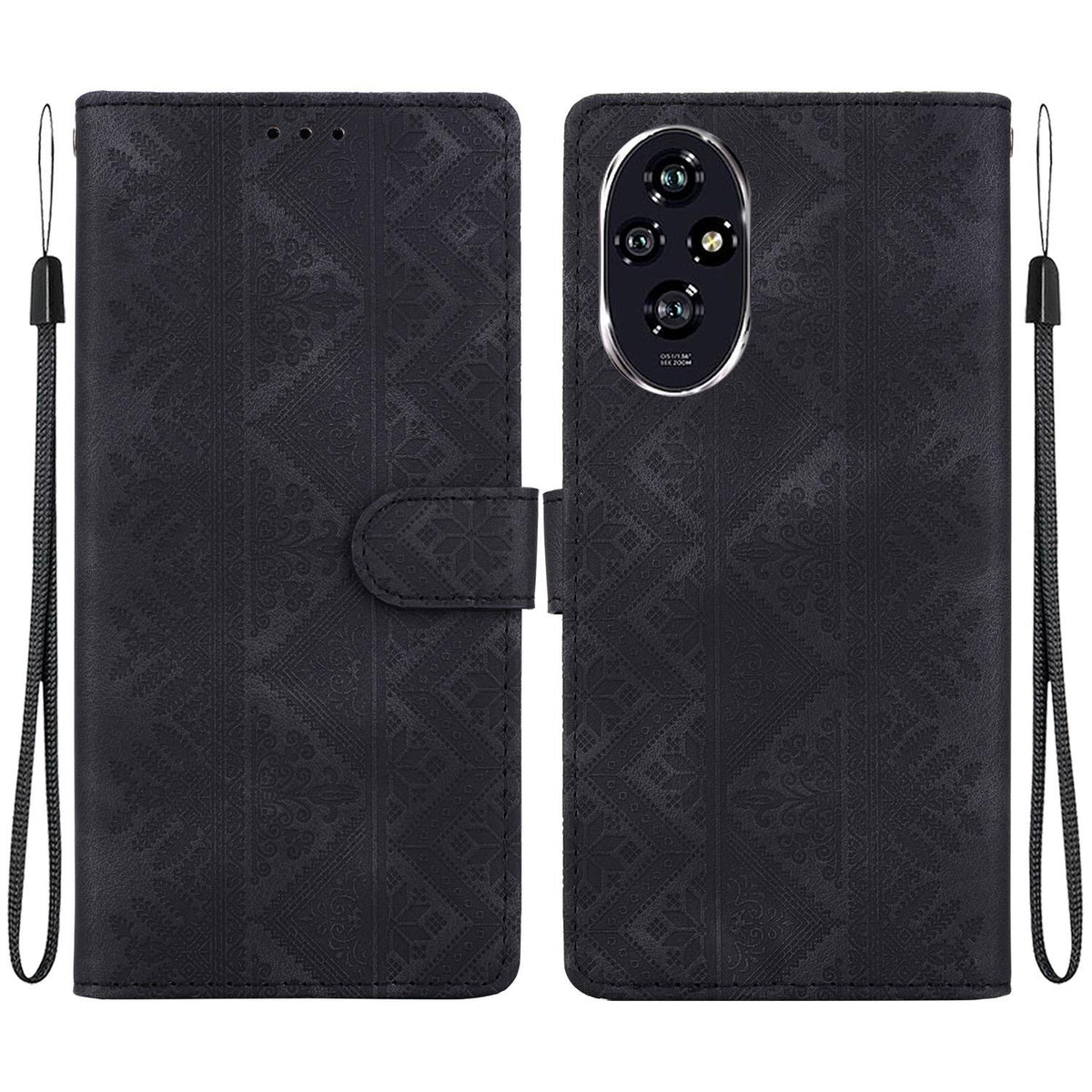 For Honor 200 Ethnic Pattern Embossed Vegan Leather Phone Case - Black - EDA009984103F