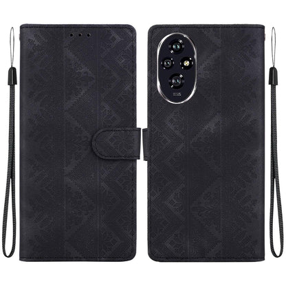 For Honor 200 Ethnic Pattern Embossed Vegan Leather Phone Case - Black - EDA009984103F