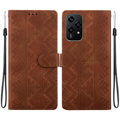 For Honor 200 Lite Global Ethnic Pattern Embossed Vegan Leather Phone Case - Brown - EDA009984104A