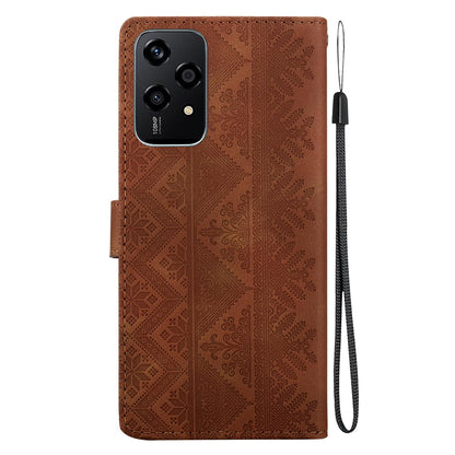 For Honor 200 Lite Global Ethnic Pattern Embossed Vegan Leather Phone Case - Brown - EDA009984104A