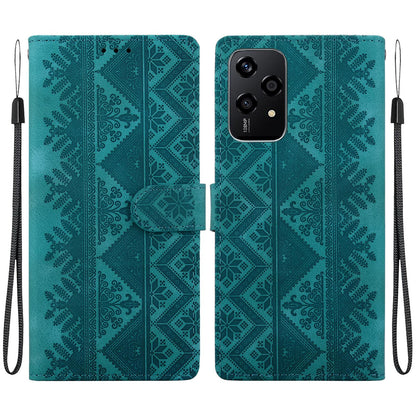 For Honor 200 Lite Global Ethnic Pattern Embossed Vegan Leather Phone Case - Green - EDA009984104B