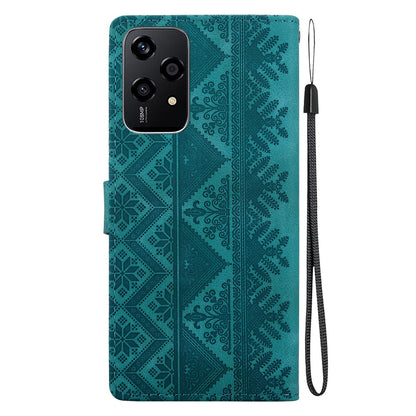 For Honor 200 Lite Global Ethnic Pattern Embossed Vegan Leather Phone Case - Green - EDA009984104B