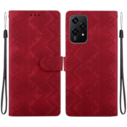 For Honor 200 Lite Global Ethnic Pattern Embossed Vegan Leather Phone Case - Red - EDA009984104C
