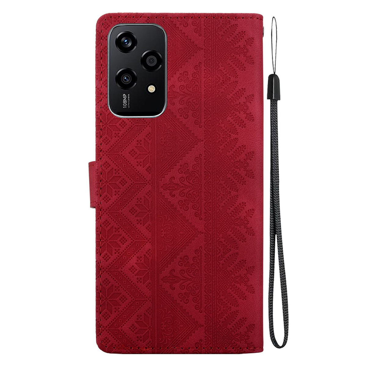 For Honor 200 Lite Global Ethnic Pattern Embossed Vegan Leather Phone Case - Red - EDA009984104C