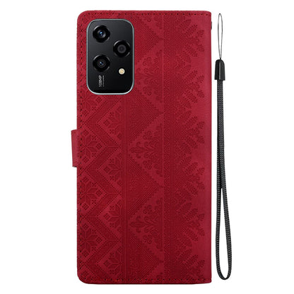 For Honor 200 Lite Global Ethnic Pattern Embossed Vegan Leather Phone Case - Red - EDA009984104C