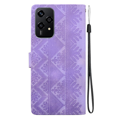 For Honor 200 Lite Global Ethnic Pattern Embossed Vegan Leather Phone Case - Purple - EDA009984104D