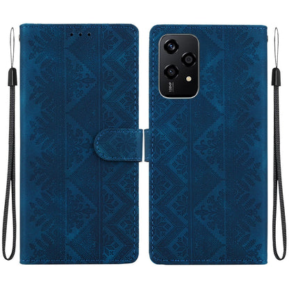For Honor 200 Lite Global Ethnic Pattern Embossed Vegan Leather Phone Case - Dark Blue - EDA009984104E