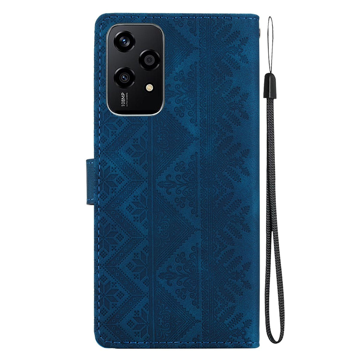 For Honor 200 Lite Global Ethnic Pattern Embossed Vegan Leather Phone Case - Dark Blue - EDA009984104E