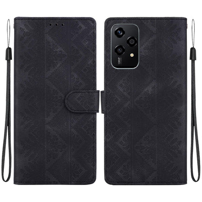 For Honor 200 Lite Global Ethnic Pattern Embossed Vegan Leather Phone Case - Black - EDA009984104F