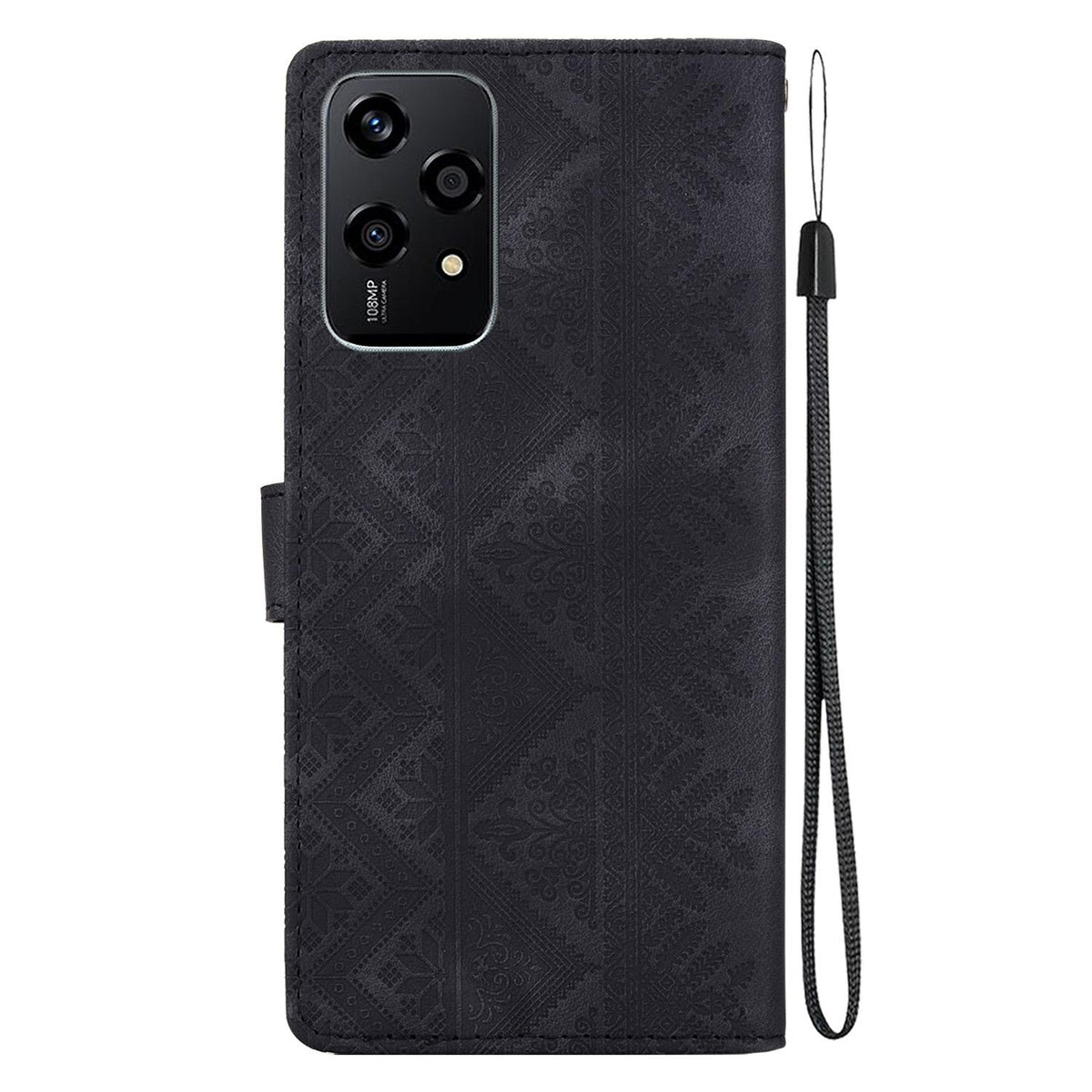 For Honor 200 Lite Global Ethnic Pattern Embossed Vegan Leather Phone Case - Black - EDA009984104F