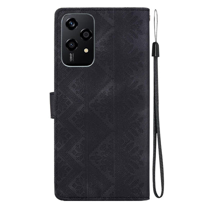 For Honor 200 Lite Global Ethnic Pattern Embossed Vegan Leather Phone Case - Black - EDA009984104F