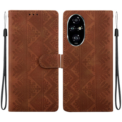 For Honor 200 Pro Ethnic Pattern Embossed Vegan Leather Phone Case - Brown - EDA009984105A