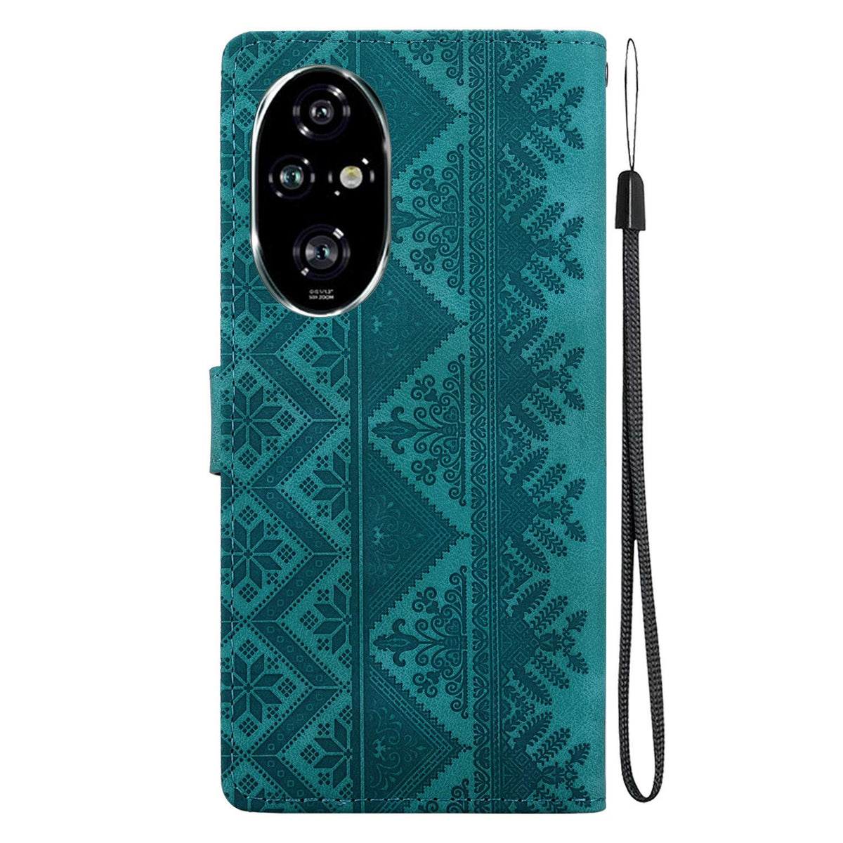 For Honor 200 Pro Ethnic Pattern Embossed Vegan Leather Phone Case - Green - EDA009984105B